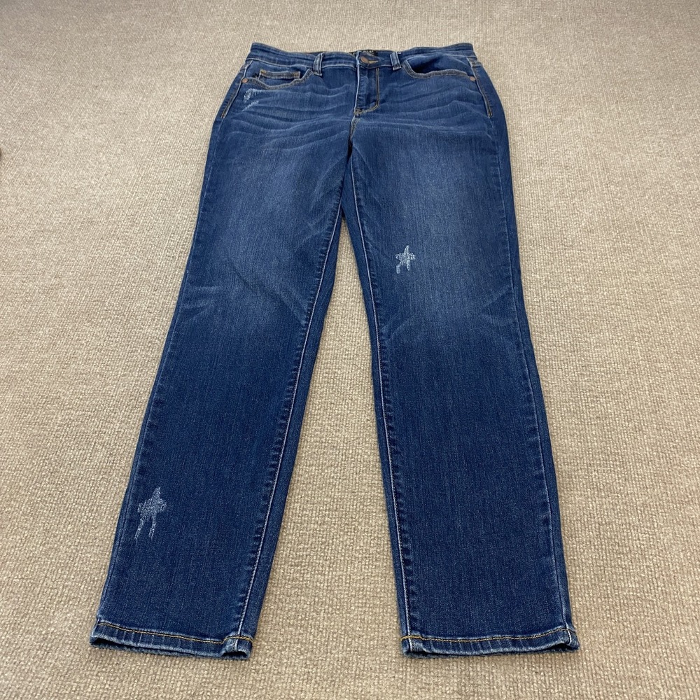 Judy Blue Relaxed Straight Jeans Womens 30 Blue Med Wash Distressed Boho Stretch